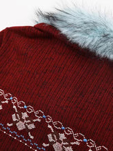 Load image into Gallery viewer, 2PS Burgundy Fair Isle Knit Cape with Long-Sleeve  Sweater Dress