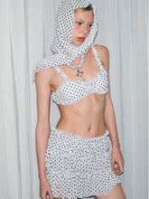 Load image into Gallery viewer, Coquette White Polka Dot Bikini 4 Piece Set with Matching Headscarf