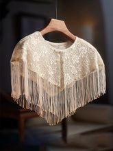 Load image into Gallery viewer, 1920s Flapper Cape Great Gatsby Costume Lace Shawl Fringe Tassel