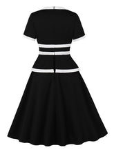 Load image into Gallery viewer, Audrey Hepburn Inspired Black with White Trim Vintage Dress