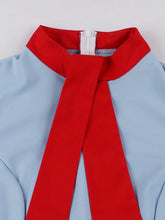 Load image into Gallery viewer, Sky Blue Vintage Dress with a Red Scarf Collar
