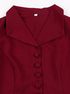 1950s Women's Wine Red Peplum Top with Full Circle Skirt Set