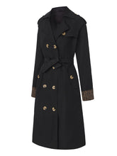Load image into Gallery viewer, Women's Khaki Double-Breasted Trench Coat with Belt Long Classic Windbreaker Jacket with Zebra Print Cuffs