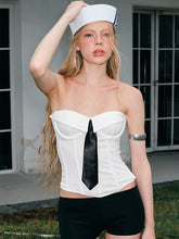 Load image into Gallery viewer, Navycore Sailor Collar Corset Bikini Set with Tie Two Piece Swimsuit