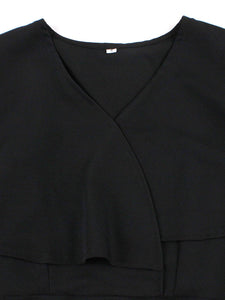 Audrey Hepburn Inspired Black Vintage Dress Elegant V-Neck Flounced Cape Cocktail Gown