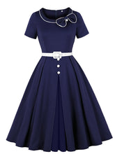 Load image into Gallery viewer, Navy Peter Pan Bowknot 1950s Vintage Dress with Belt