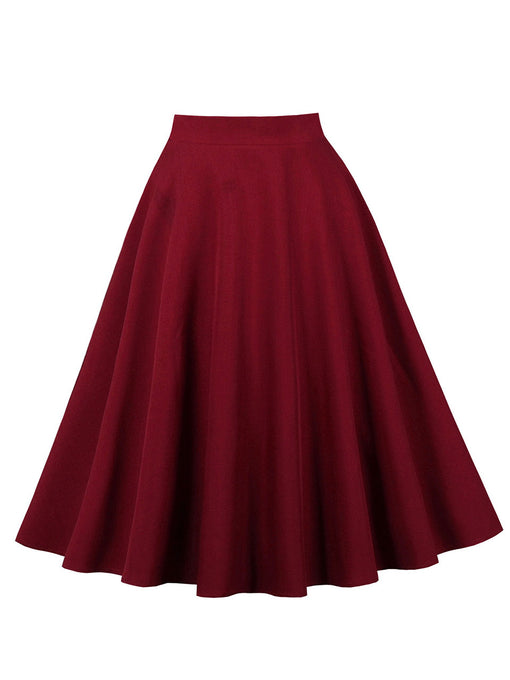1950S Wine Red High Waist Swing Vintage Skirt