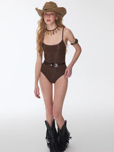 Load image into Gallery viewer, Minimalist Chocolate Brown One Piece Swimsuit Scoop Neck Backless Vintage Western Style  Monokini