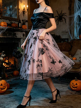 Load image into Gallery viewer, 1950s Off-The-Shoulder Satin &amp; Pink Butterfly Mesh Swing Dress  with Gloves