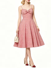 Load image into Gallery viewer, Vintage Blue Plaid Dorothy Dress, 1950s Sweetheart Neckline Retro Picnic A-Line Swing Dress
