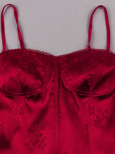 Load image into Gallery viewer, Red Floral Jacquard Slip Evening Dress with Asymmetrical Hem