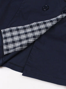 Vintage Double-Breasted Navy Gingham Collar Shirt Dress