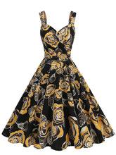 Load image into Gallery viewer, Orange 1950S Halloween Rose Printed V Neck Vintage Dress