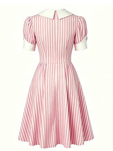 Load image into Gallery viewer, Pink Vertical Stripe Sailor Collar Vintage Dress