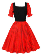 Load image into Gallery viewer, Audrey Hepburn Style Polka Dots 1950s Puff Sleeve Vintage Dress