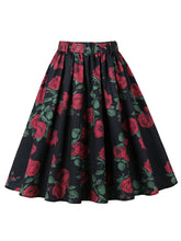 Load image into Gallery viewer, 1950S Rose Print High Waist Swing Vintage Skirt