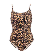 Load image into Gallery viewer, Classic Leopard Print One Piece Swimsuit with Scoop Neck and Spaghetti Straps