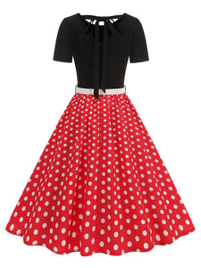 Minnie 1950s Polka Dot Swing Dress With Headband Set