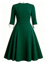 Load image into Gallery viewer, 1950s Emerald Green Bow Tie Swing Dress 3/4 Sleeves