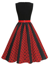 Load image into Gallery viewer, Christmas Red and Black Crew Neck Swing 1950S Vintage Dress