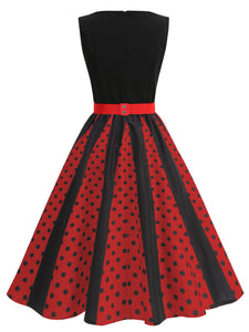 Christmas Red and Black Crew Neck Swing 1950S Vintage Dress
