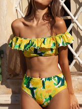 Load image into Gallery viewer, Women's Yellow Lemon Floral Print 3 Piece Bikini Set