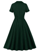 Load image into Gallery viewer, Vintage 1950s Navy Pinstripe Shirt Swing Dress