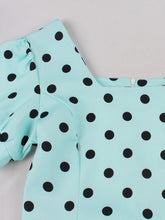Load image into Gallery viewer, 1950s Mint Blue Polka Dot Puff Sleeve Vintage Swing Dress