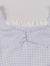 Load image into Gallery viewer, 1950s Purple Plaid Lace Sleeveless Swing Dress with Pockets