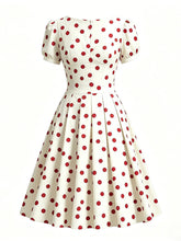 Load image into Gallery viewer, 1950s Green Polka Dots Vintage Puff Sleeve Retro Swing Dress