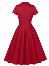 Load image into Gallery viewer, 1950s Teal Blue Retro Double Breasted Lapel Collar Swing Dress