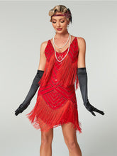 Load image into Gallery viewer, Women's 1920s Flapper Dress Gatsby Costume Red Sequined Tiered Fringe Party Dress