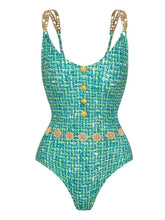 Load image into Gallery viewer, Emerald Teal Textured Tweed 2-Piece Swim Set