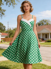 Load image into Gallery viewer, 1950s Yellow Polka Dot  Lapel Strap Midi Dress
