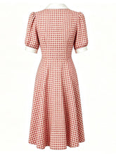 Load image into Gallery viewer, 1940s Vintage Green Gingham Puff Sleeve Swing Dress - Retro Cottagecore Picnic Midi Dress