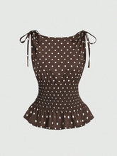 Load image into Gallery viewer, Vintage Polka Dot Satin Top with Bow Detail