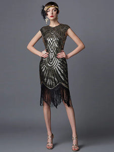 Spaghetti Straps Wine Red  Fringed Roaring 1920s Great Gatsby Dress