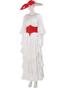 White Renaissance Mushroom Medieval Edwardian Dress With Mushroom Hat