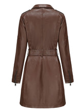Load image into Gallery viewer, Women's Black Faux PU Leather Trench Mid-Length Coat with Belt