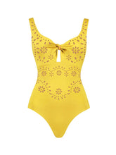 Load image into Gallery viewer, Yellow Eyelet Cutout One-Piece Swimsuit with  High-Waisted Maxi Skirt 2-Piece Set