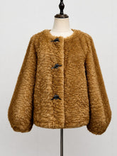 Load image into Gallery viewer, 1960s Vintage Collarless Faux Shearling Toggle Jacket - Retro Short Teddy Coat