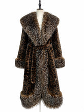 Load image into Gallery viewer, 1970s Vintage Leopard Print Faux Fur Collar Belted Maxi Coat - Retro Long Winter Overcoat