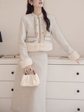 Load image into Gallery viewer, 2PS Apricot Warm Thickened Top and Skirt Suit With Fake Fur Hem