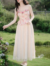 Load image into Gallery viewer, 2PS Pink Rose Spaghetti Strap 1950S Swing Victoria&#39;s Fairy Dress With Pink Cardigan