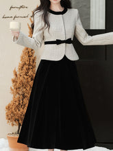 Load image into Gallery viewer, White Crew Neck Tweed Coat and Black Skirt Vintage Set
