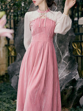 Load image into Gallery viewer, White Tulle Long Sleeve Pink Velvet Vintage Dress