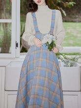 Load image into Gallery viewer, 2PS Blue Sweater With Vinatge Blue Plaid Suspender 1950S Dress