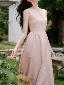 Pink Crew Neck Audrey Hepburn Inspired Vintage Dress