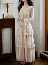 Load image into Gallery viewer, White V-Neck Lace Layered Vintage 1950S Swing Victoria's Fairy Dress
