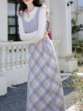 Load image into Gallery viewer, 1950s Vintage White Sweater And Purple Plaid Dress Suit
